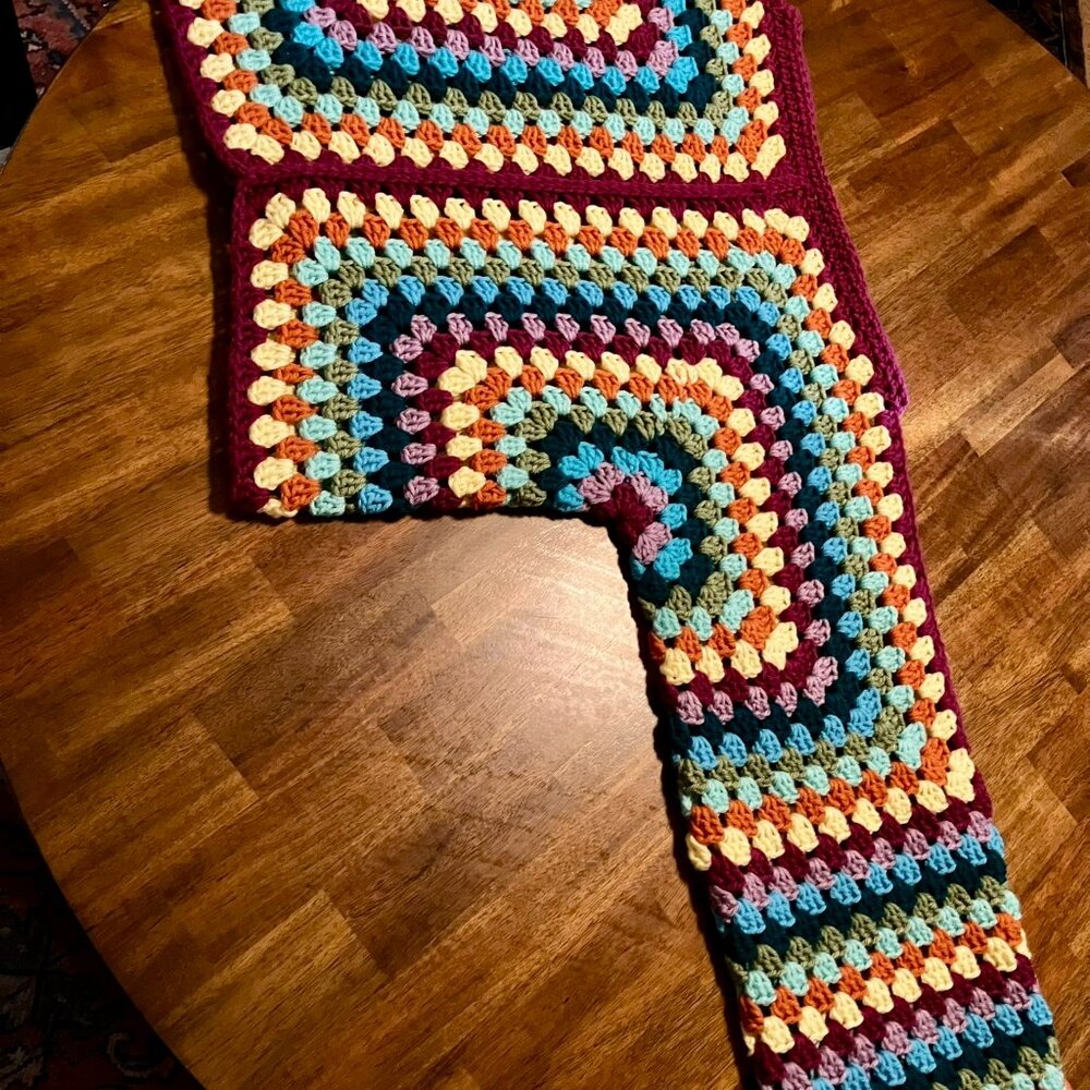 Cardigan Sweater Multicolor Handmade Crochet with 2 Buttons Large - Picture 4 of 9